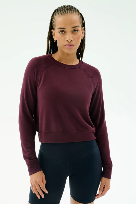 SPLITS59- BROOKS FLEECE LONG SLEEVE SWESTSHIRT DARK CHERRY