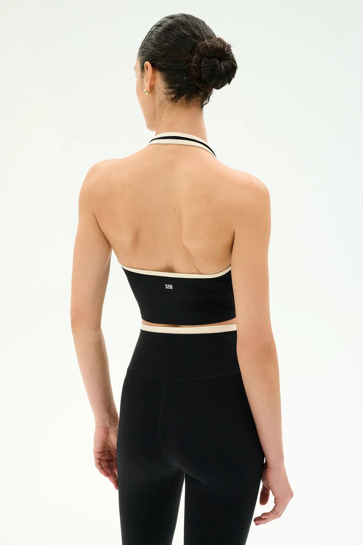 SPLITS59- RORY AIRWEIGHT HALTER BRALETTE BLACK/CREME