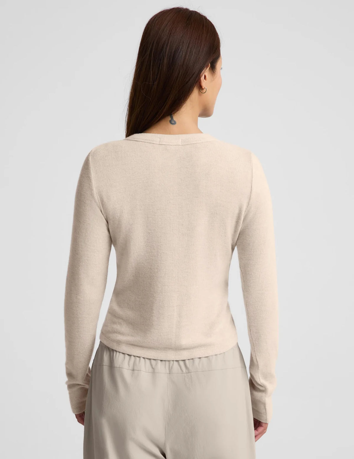 BEYOND YOGA- LUXELAYER FITTED CARDIGAN OATMEAL HEATHER
