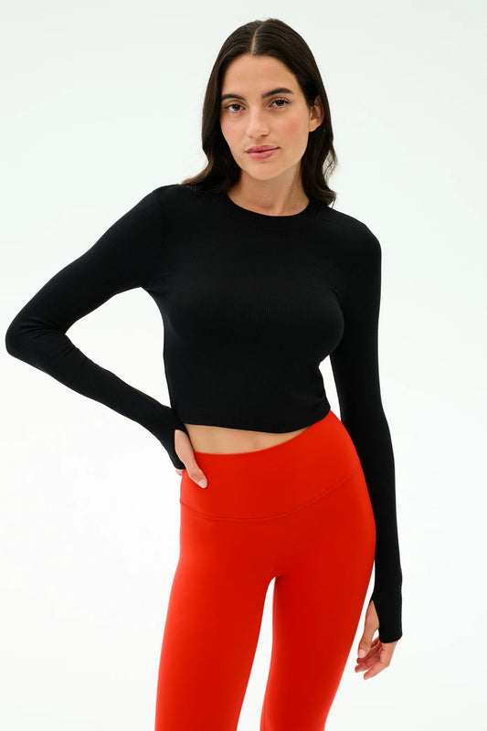 SPLITS59- LOUISE RIB LONG SLEEVE CROP BLACK