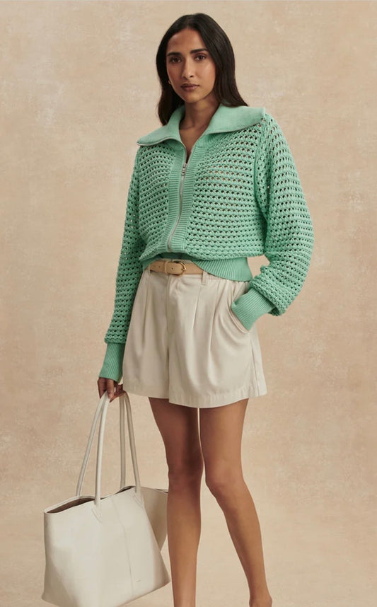 VARLEY- ELOISE FULL ZIP KNIT DUSTY JADE GREEN