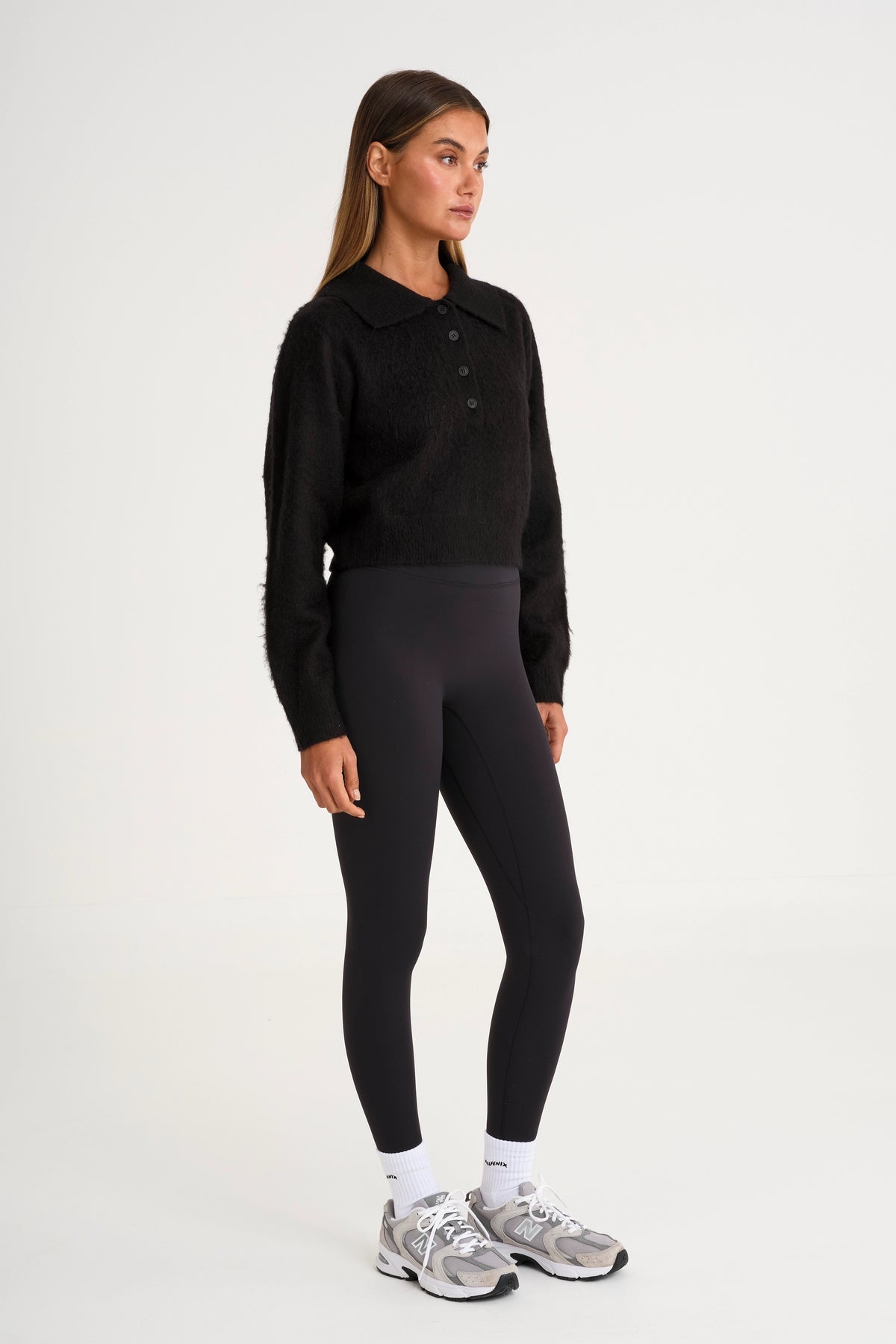 ALL FENIX- 1/2 BUTTON POLO KNIT BLACK