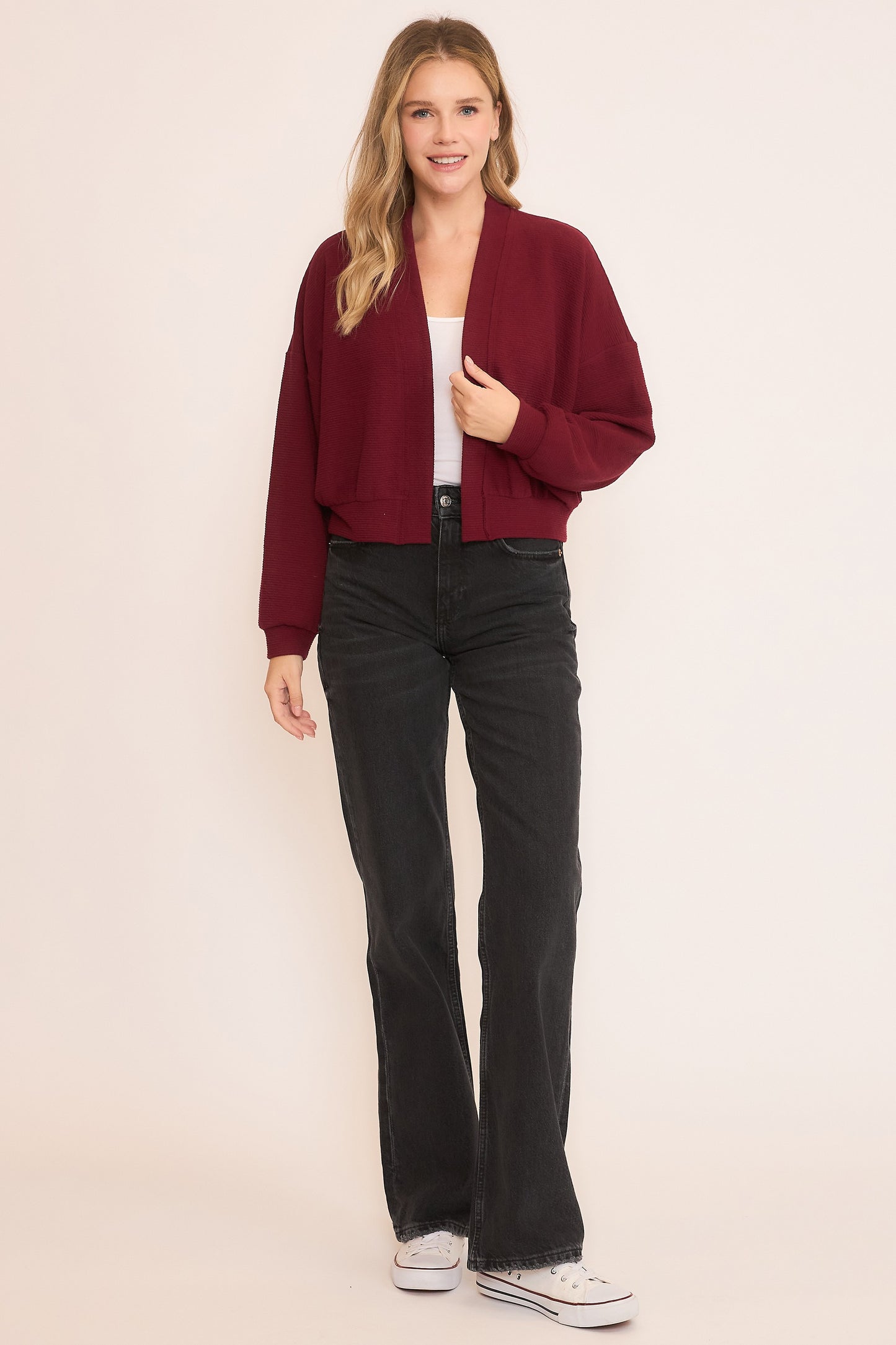 SEERSUCKER SEMI CROPPED CARDIGAN