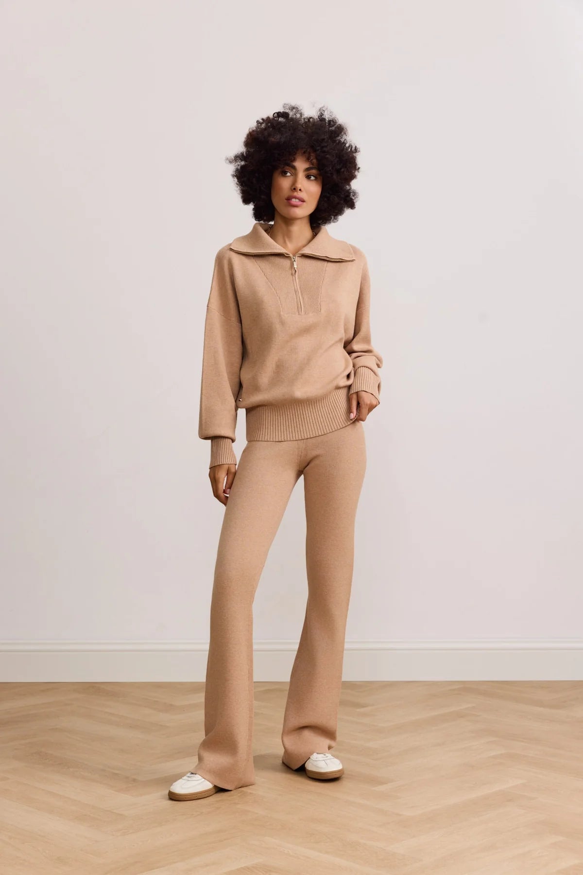 LUNE- OLLY HALF ZIP KNIT SWEATER- CAMEL