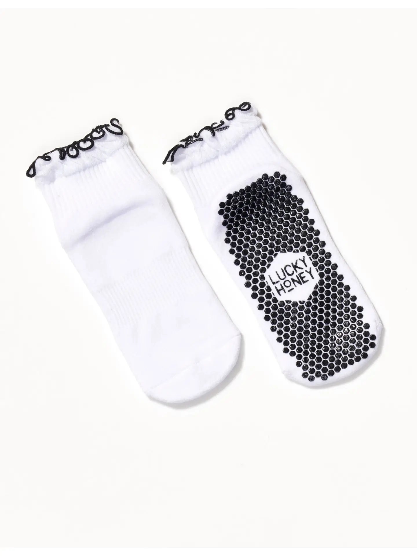 LUCKY HONEY- THE RUFFLE GRIP SOCK- WHITE