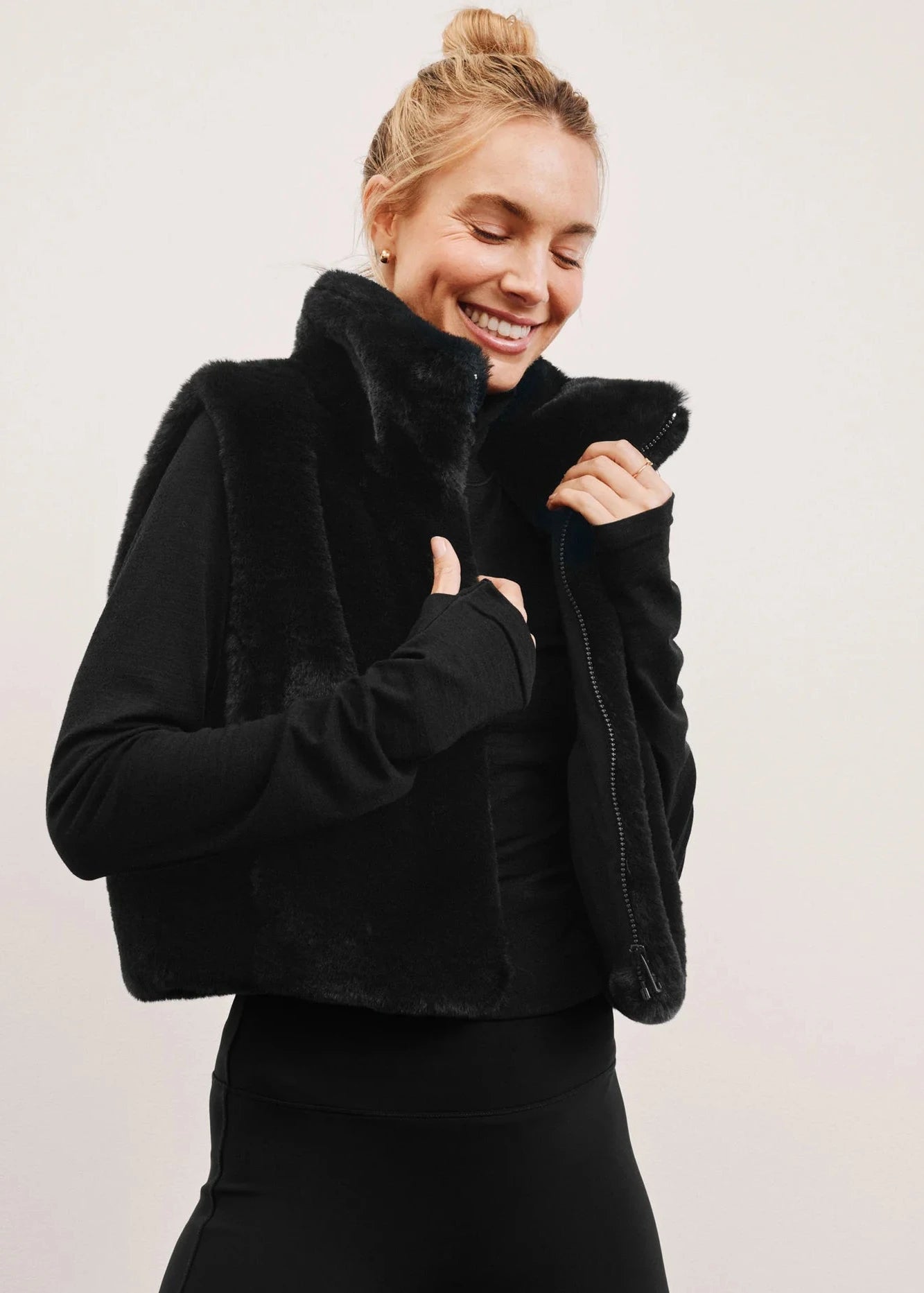 BEYOND YOGA- ON THE LIST FAUX FUR VEST