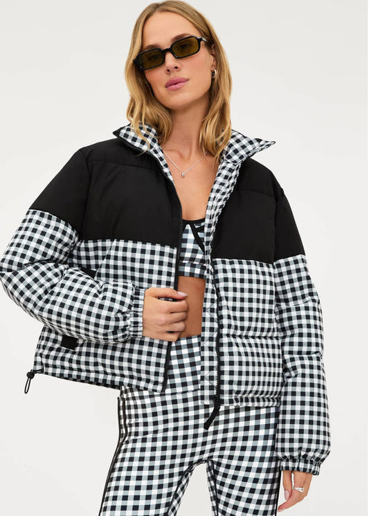 BEACH RIOT- JOJO PUFFER SLATE GINGHAM