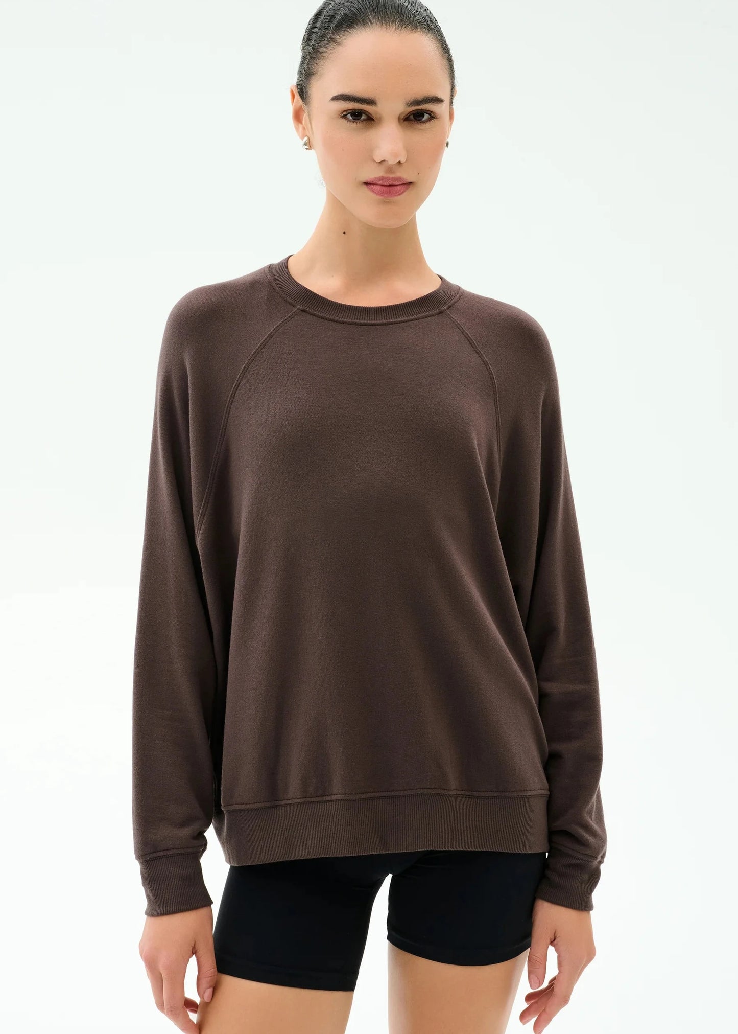 SPLITS59- ANDIE OVERSIZED FLEECE SWEATSHIRT- CHOCOLATE