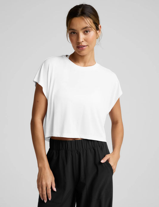 BEYOND YOGA- STUDIO LUXE CROPPED TEE WHITE