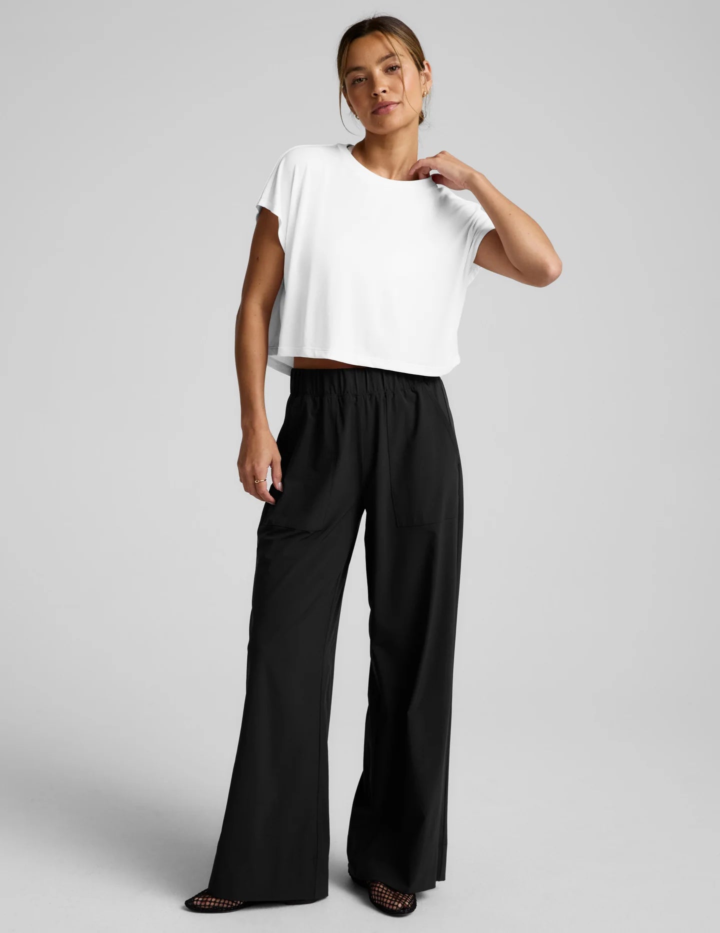 BEYOND YOGA- STUDIO LUXE CROPPED TEE WHITE