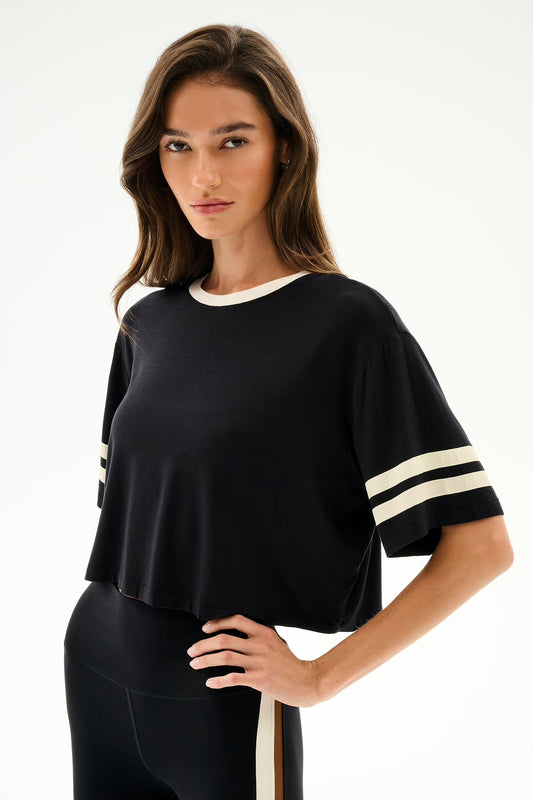 SPLITS59- DJUNA OVERSIZED CROPPED JERSEY TEE BLACK/CREME