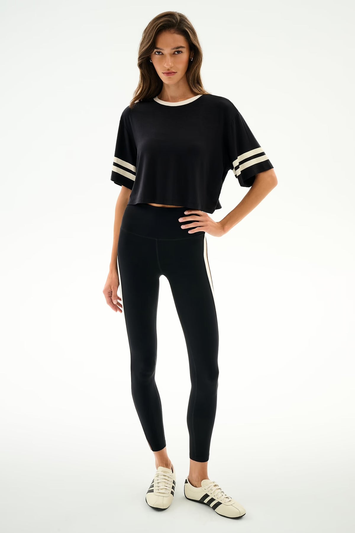 SPLITS59- DJUNA OVERSIZED CROPPED JERSEY TEE BLACK/CREME