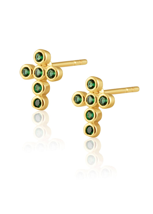 Mimi Cross Studs - Emerald